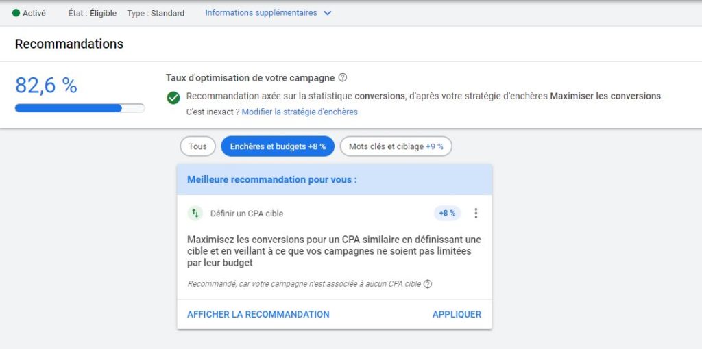 Recommandation Google Ads