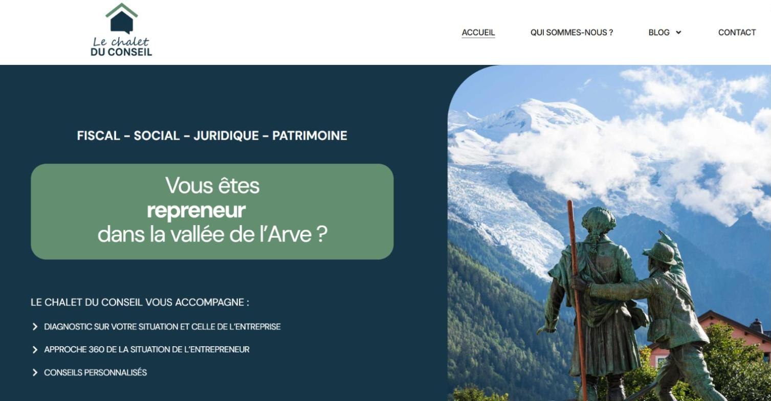 Page d'accueil du site Le Chalet du Conseil, conseil fiscal, social, juridique et patrimonial à Saint-Gervais-les-Bains